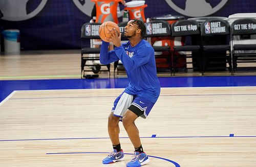 Bronny James partakes in the 2024 NBA Draft Combine at Wintrust Arena