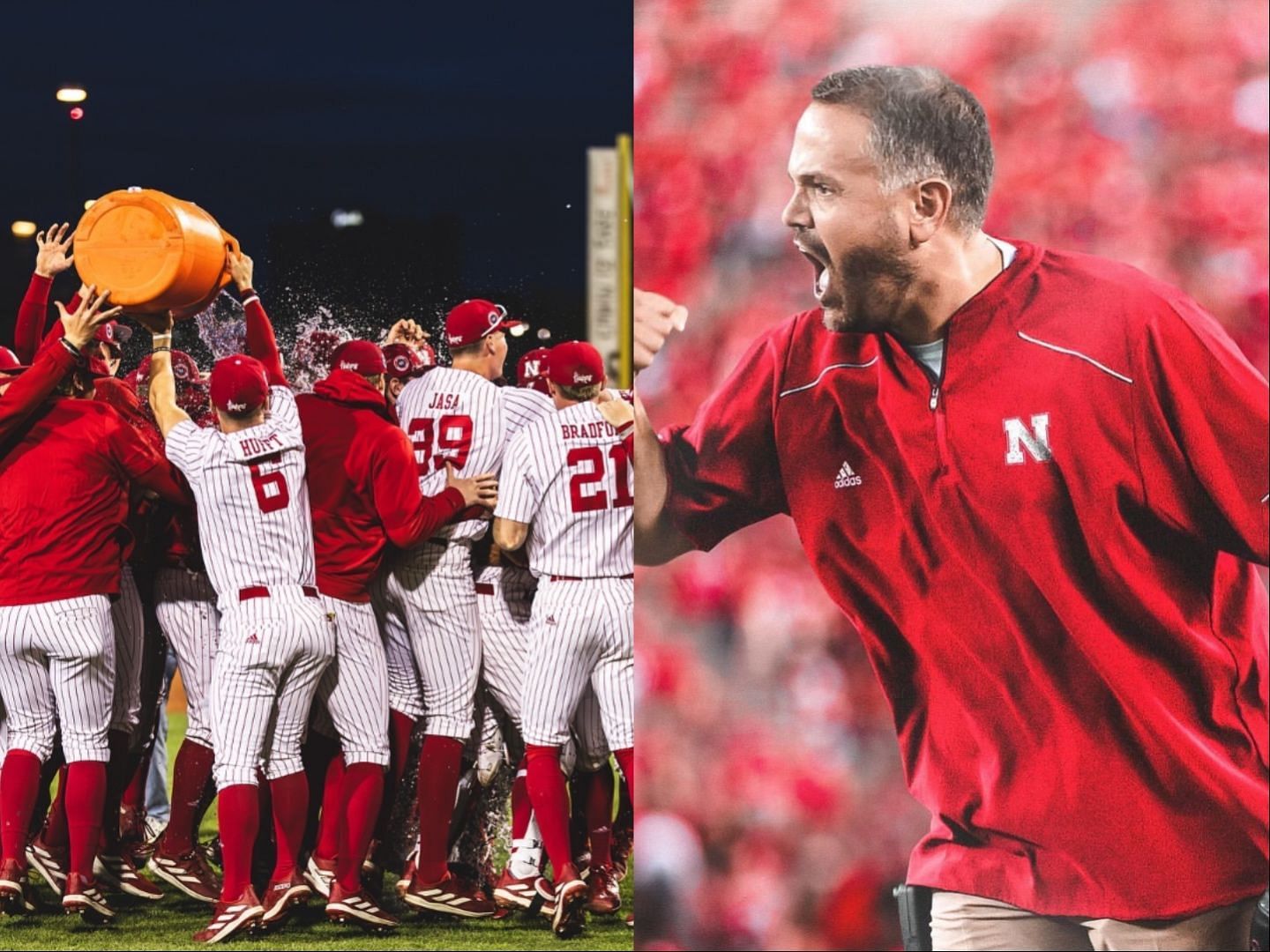 Matt Rhule and Nebraska Cornhuskers players collage