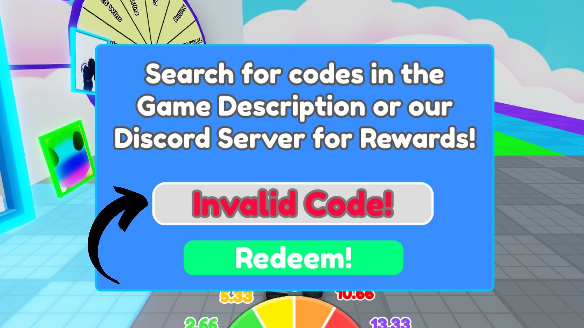 Rainbow Friends Race invalid code issue (Image via Roblox || Sportskeeda)