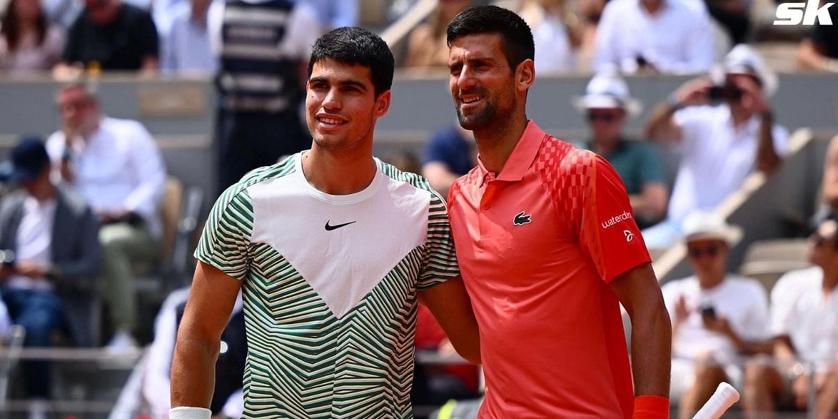 Carlos Alcaraz (L) and Novak Djokovic at the 2023 French Open. (Photo: Getty)