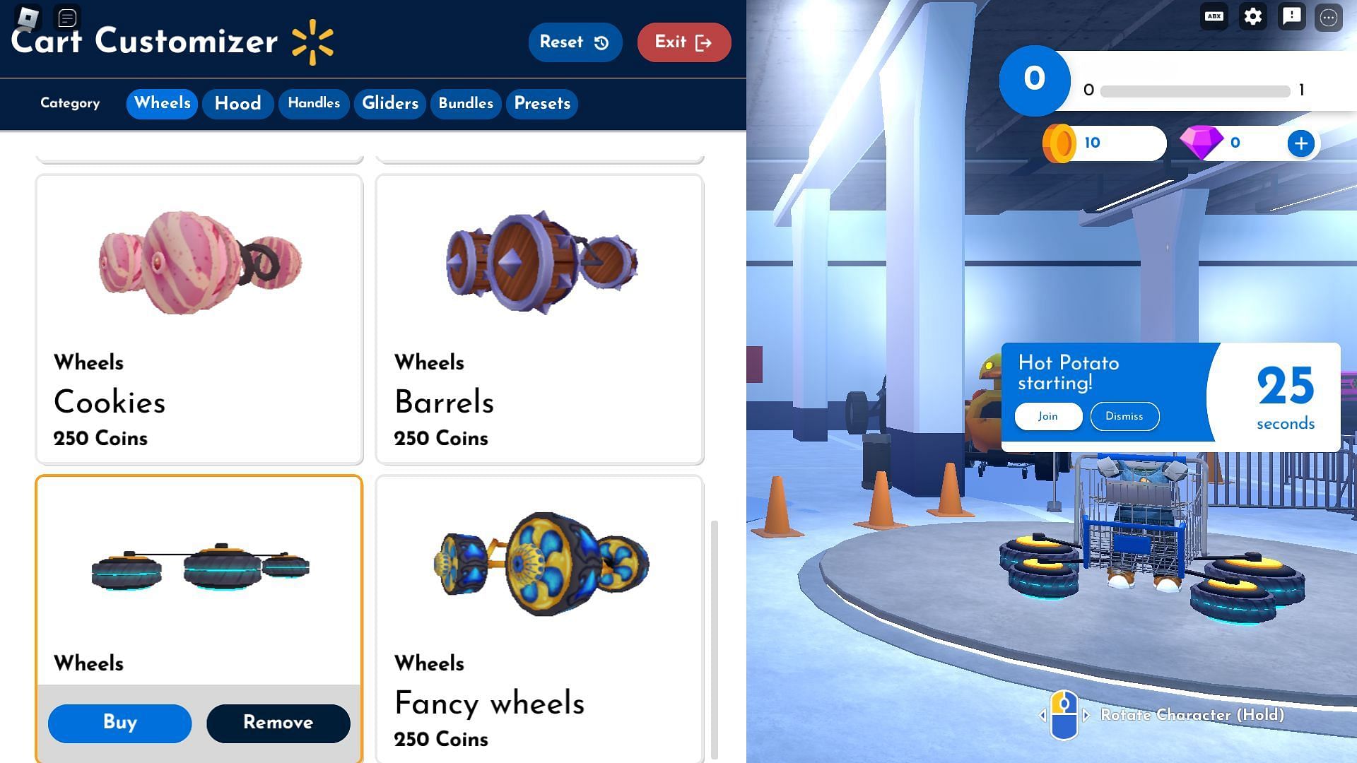 Cart customization screen (Image via Roblox)