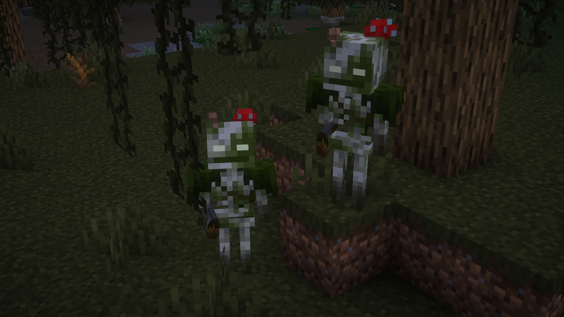 Two bogged skeletons in the game (Image via Mojang Studios)