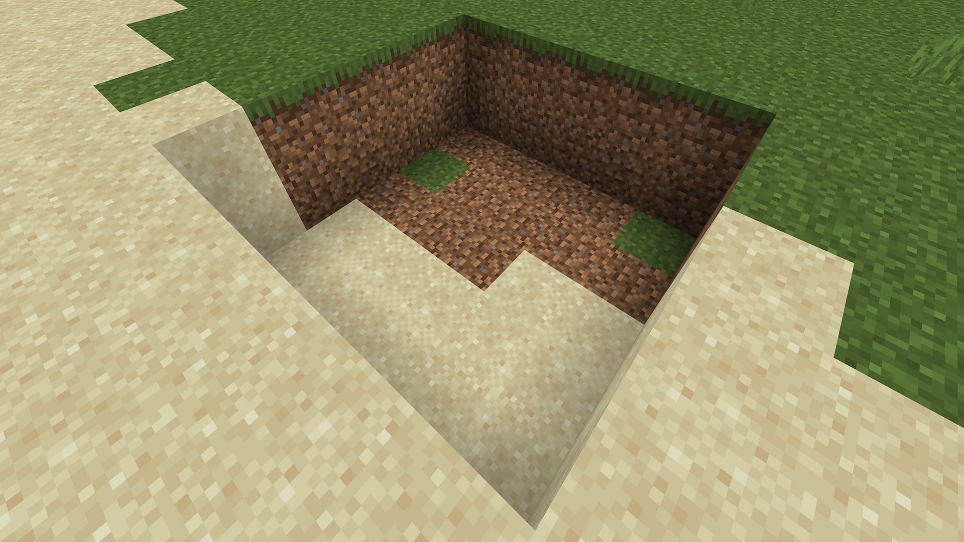 The 5x5 pit in the ground (Image via Mojang)