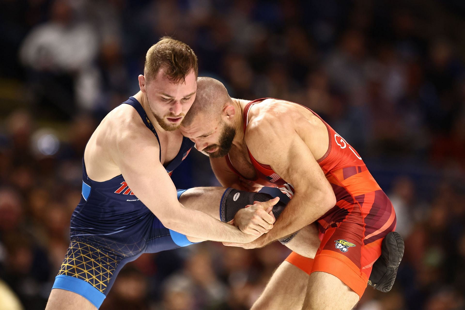 Spencer Lee and Thomas Gilman wrestle in the men&#039;s freestyle 57-KG division during the US Olympic Wrestling Trials held at the Bryce Jordan Center on April 20, 2024 in State College, Pennsylvania. (Photo by Tim Nwachukwu/Getty Images)