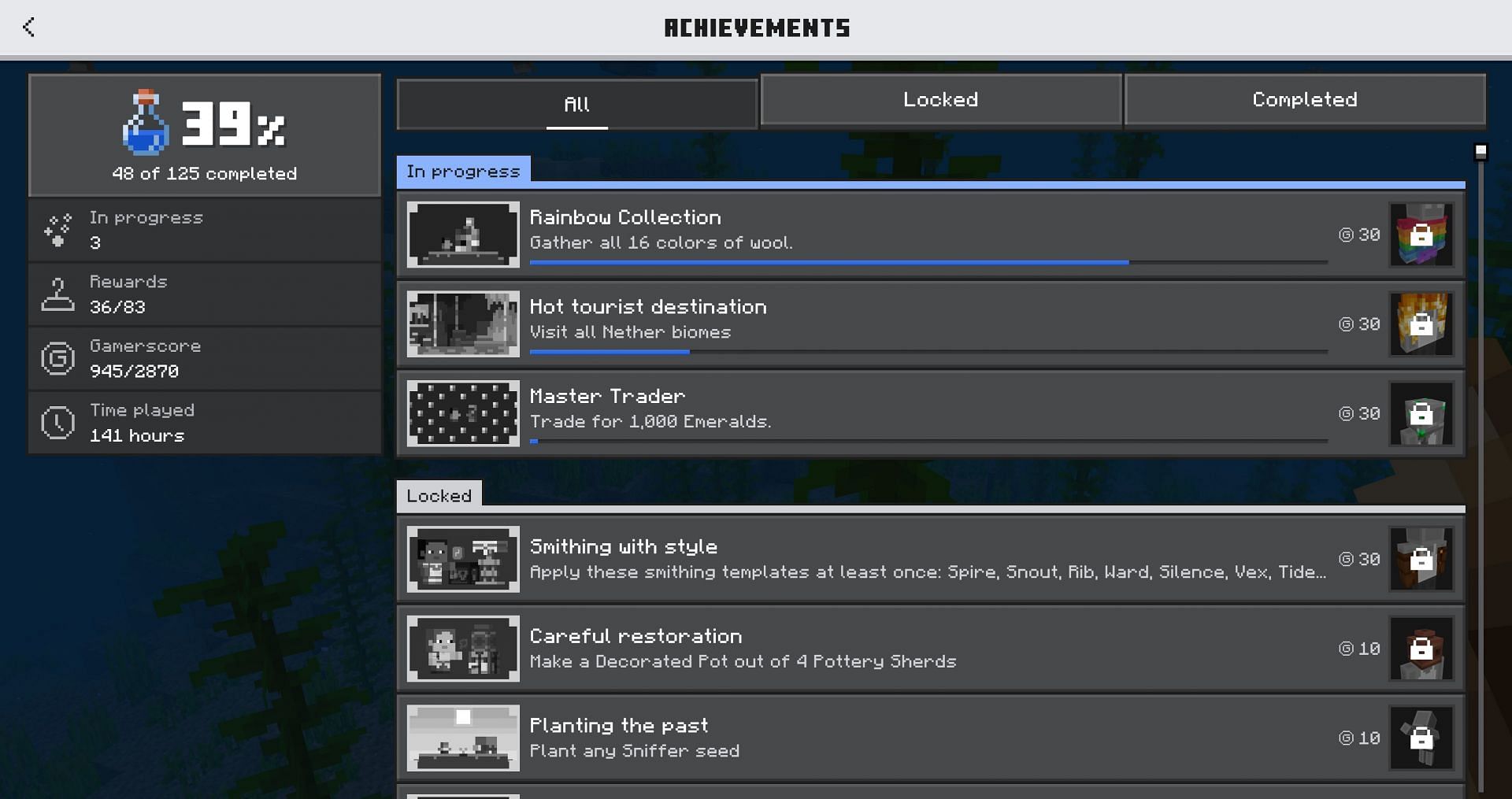 You&#039;ll need to get an achievement to actually test if they&#039;re re-enabled (Image via Mojang)