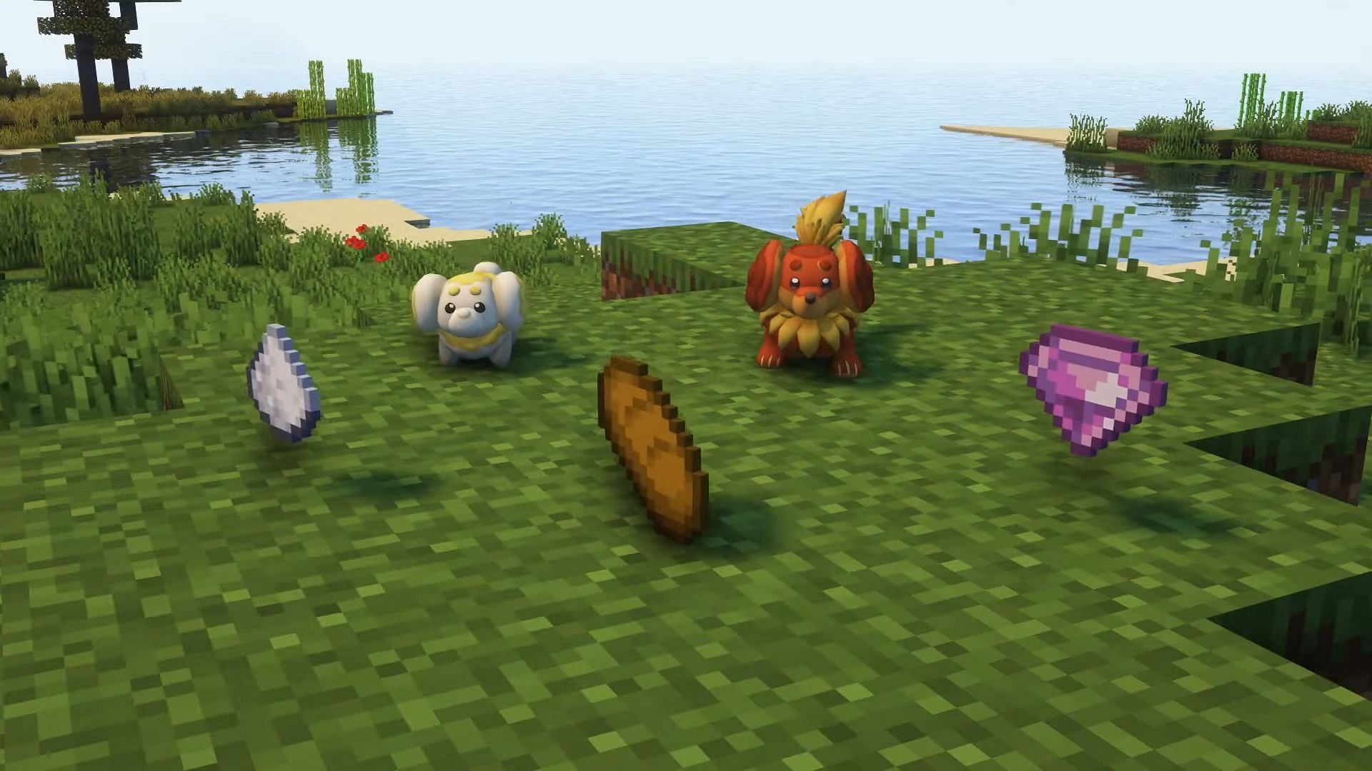 Fidough and Dachsbun in the Pixelmon mod (Image via PixelSnax/YouTube)