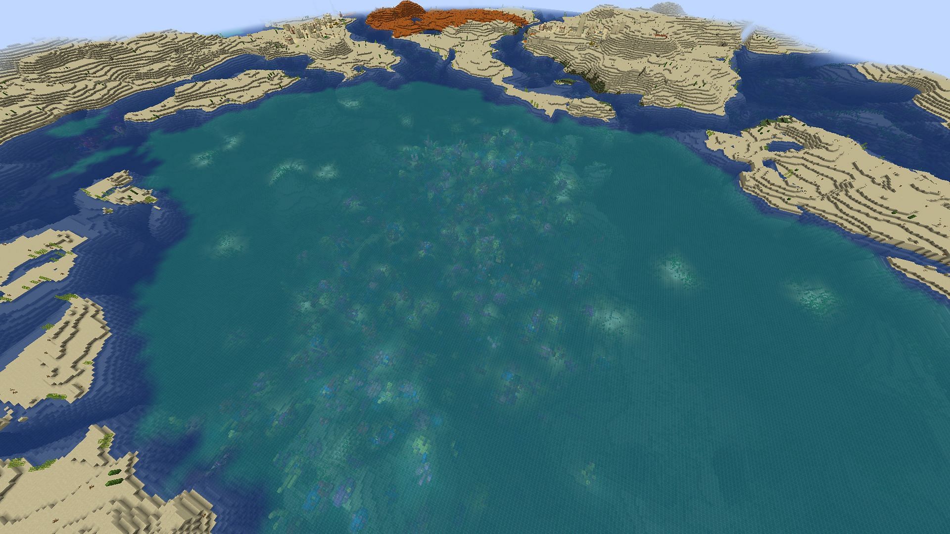 This seed&rsquo;s coral-filled lake has a few secrets (Image via Mojang)