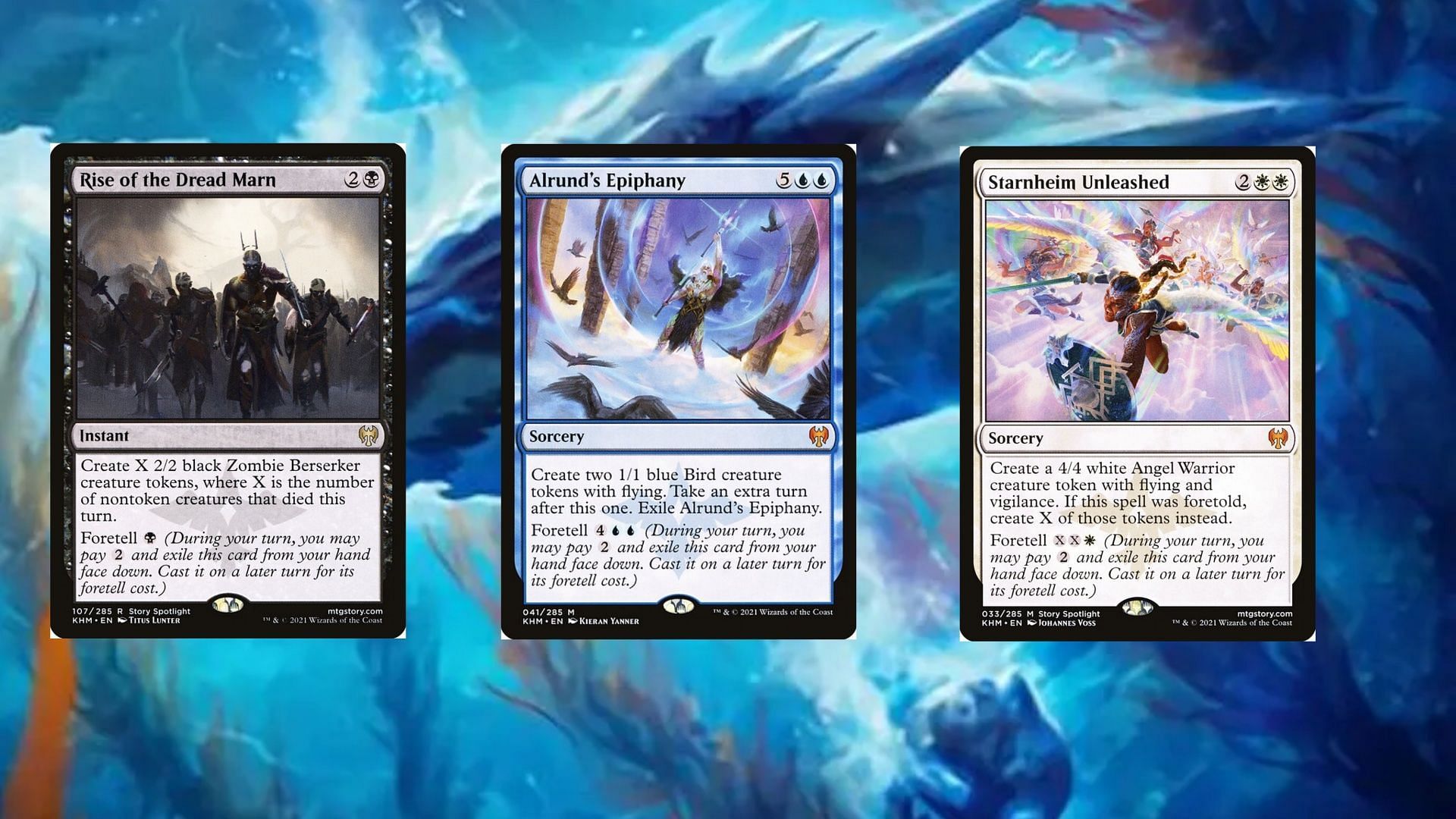 Rise of the Dread Marn, Alrund&#039;s Epiphany, and Starnheim Unleashed in Magic: The Gathering. (Image via Wizards of the Coast)