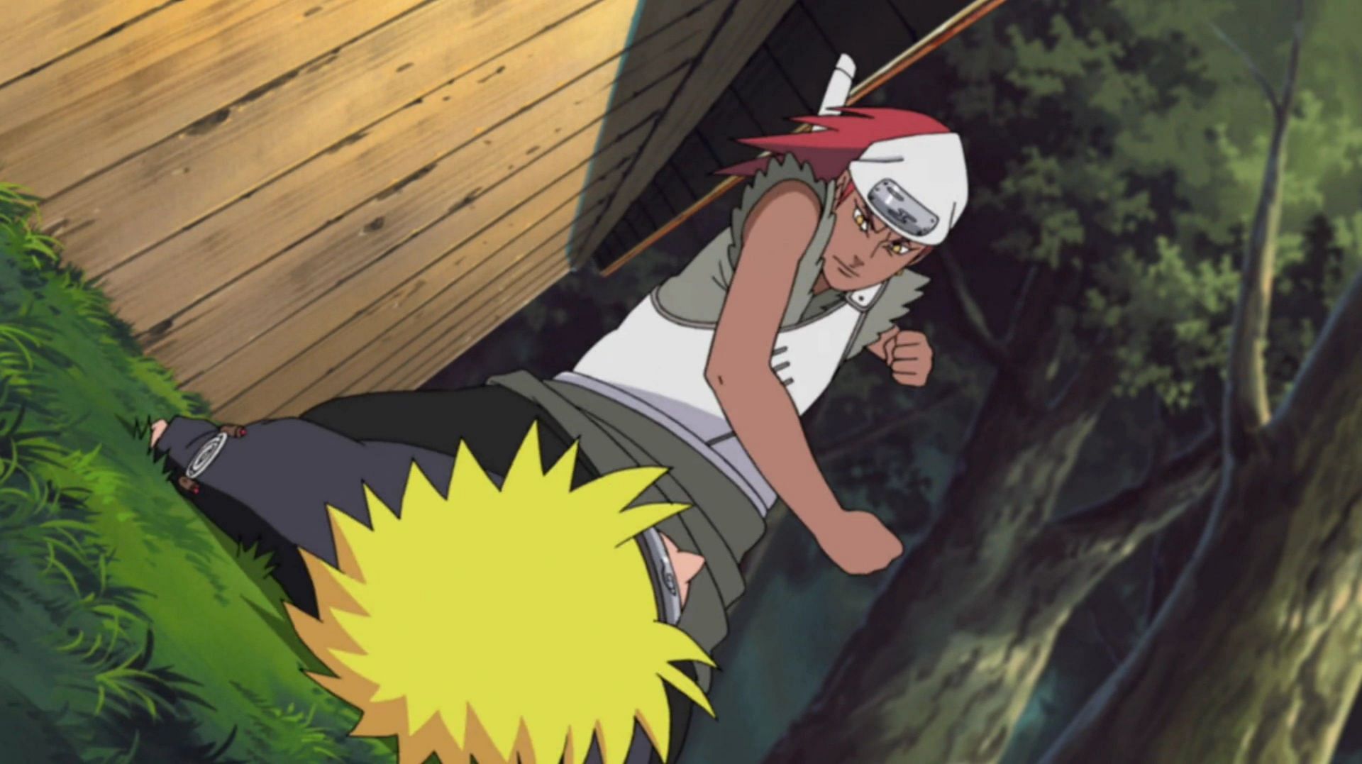 Karui beating the protagonist for some information regarding Sasuke (Image via Studio Pierrot)