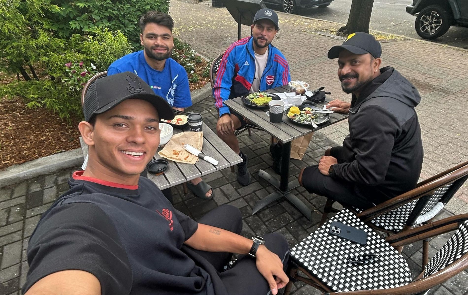 (L to R) Yashasvi Jaiswal, Rinku Singh, Kuldeep Yadav, and T Dilip. (Pic: Instagram)