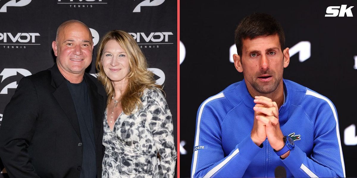 (Left to Right) Andre Agassi, Steffi Graf, Novak Djokovic 