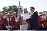 Davis Riley holds aloft the trophy after winning the 2024 Charles Schwab Challenge