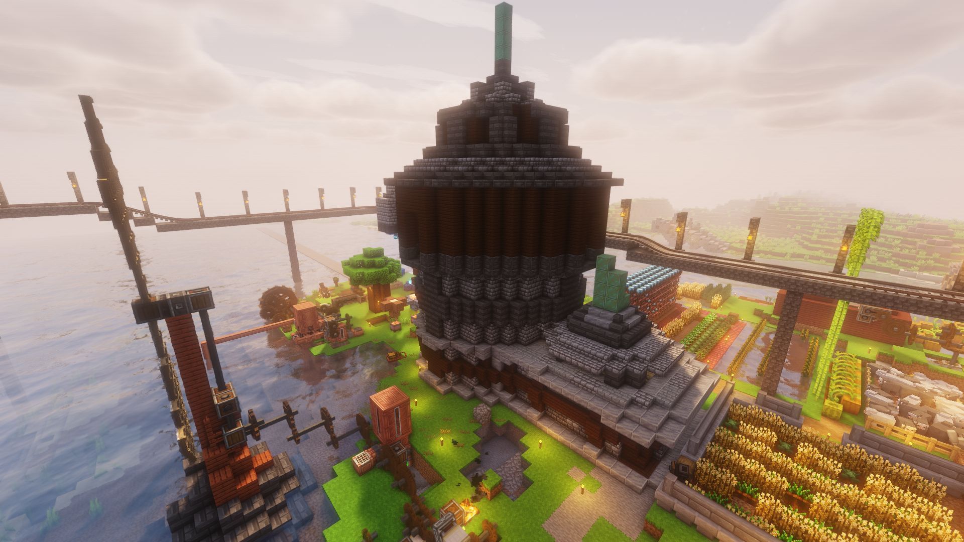 A modded multiplayer base with shaders (Image via Mojang)