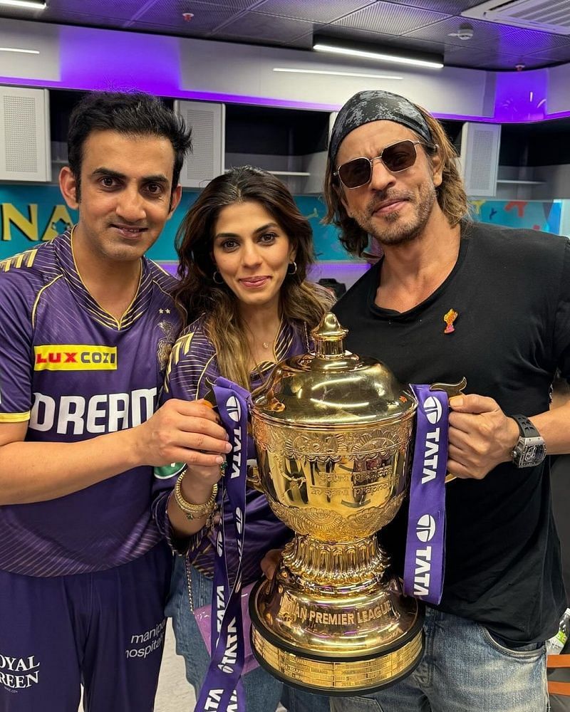 Kolkata Knight Riders mentor Gautam Gambhir (left) and co-owner Shah Rukh Khan (right) (Image Credit: Kolkata Knight Riders/ X)