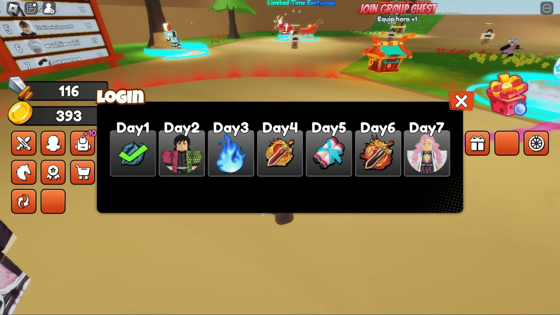 Free login rewards in +1 Blade Slayer (Image via Roblox)