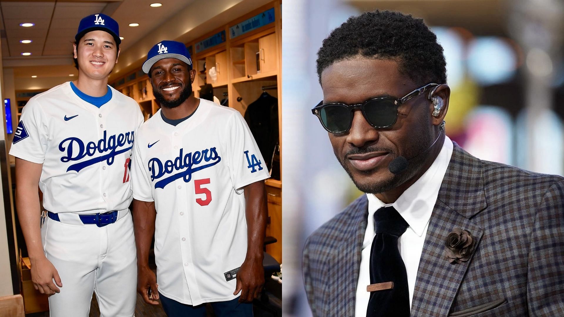 Reggie Bush threw the first pitch at the Los Angeles Dodgers game last night 