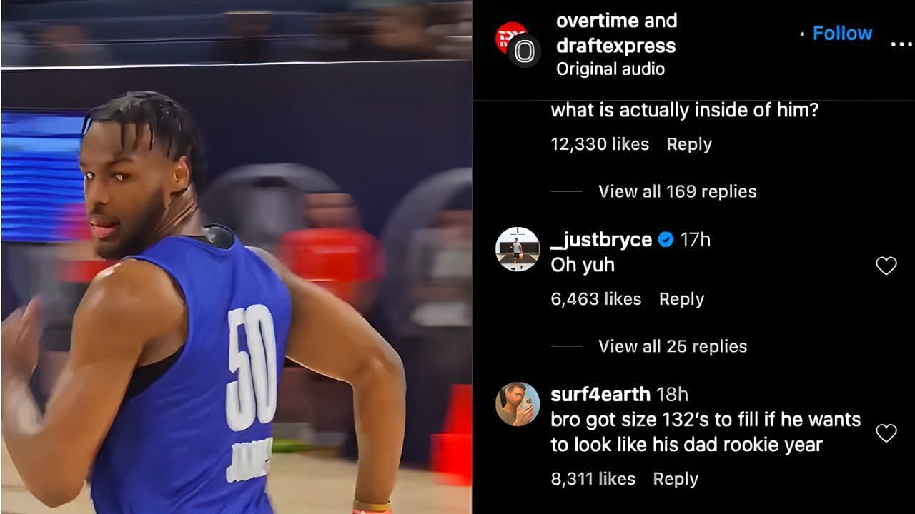 Bryce James commented on Bronny James NBA Combine video