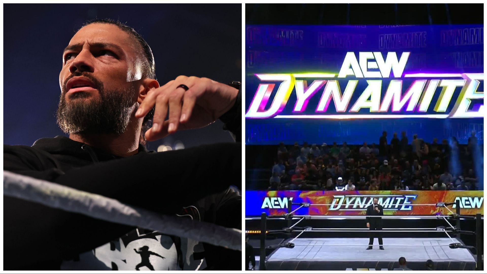 Roman Reigns on WWE SmackDown, AEW fans at a live Dynamite