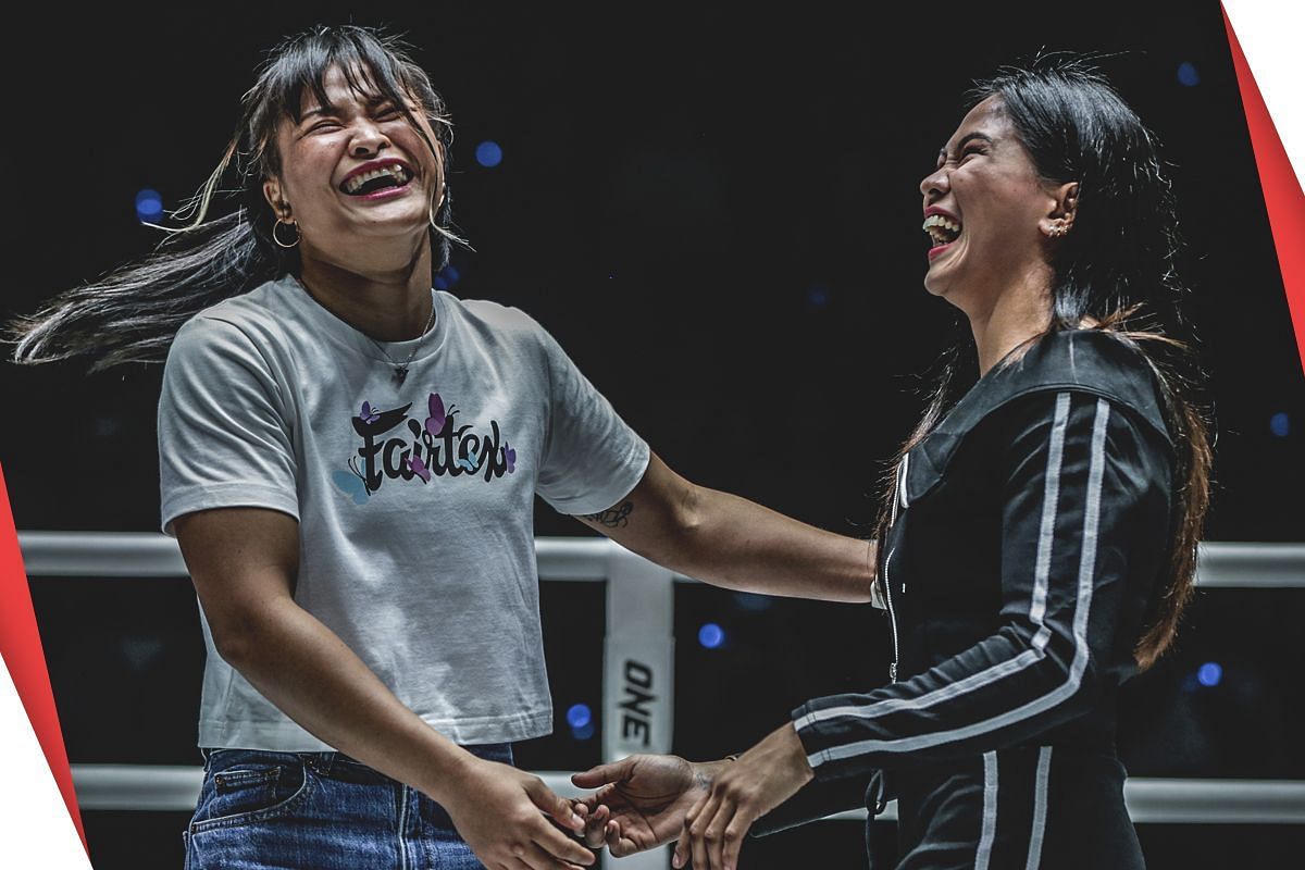 Former training partners Stamp and Denice Zamboanga laugh during faceoffs