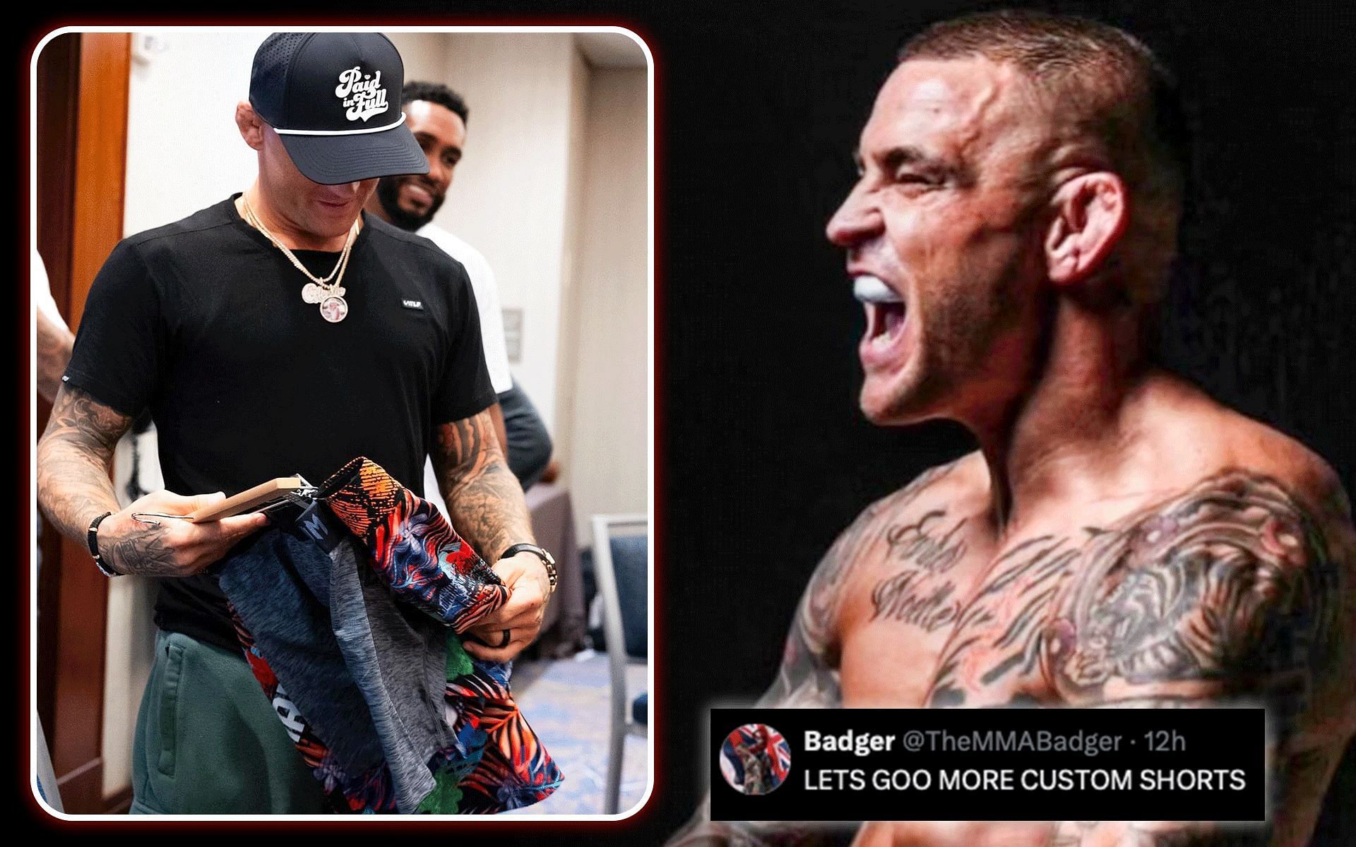 Dustin Poirier (left and right) is set to receive his third shot at the undisputed UFC lightweight title [Images courtesy: @ufc and @dustinpoirier on Instagram; @TheMMABadger on X]