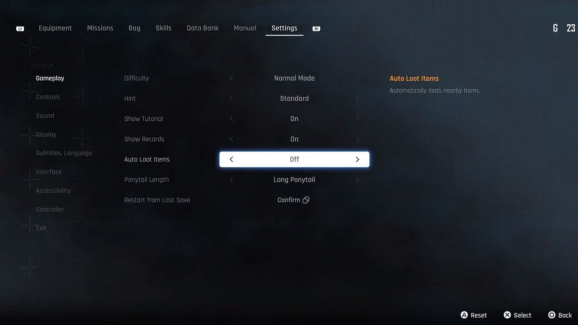 Turning on Auto-loot in Stellar Blade (Image via Sony Interactive Entertainment || YouTube/ GAMER ZONE)