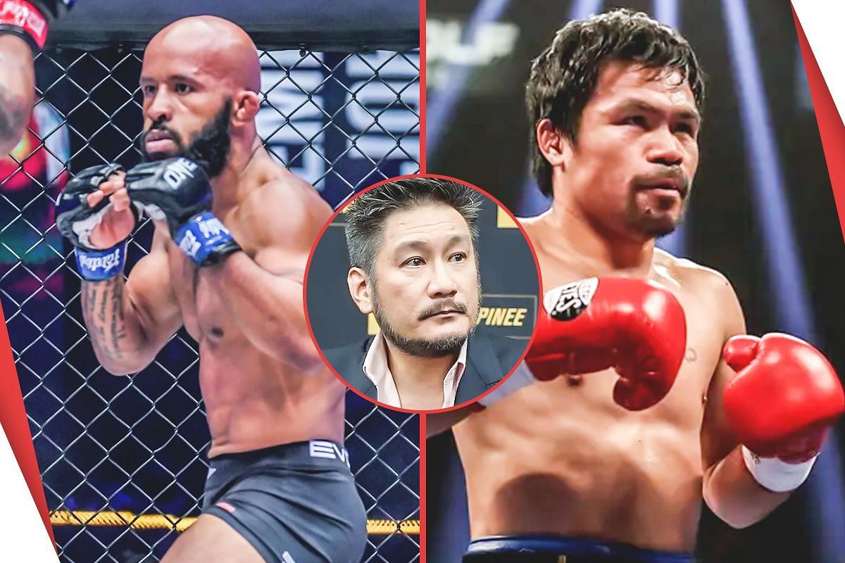 Demetrious Johnson (left) Manny Pacquiao (right) (inset: Chatri Sityodtong) [Photos via: ONE Championship]