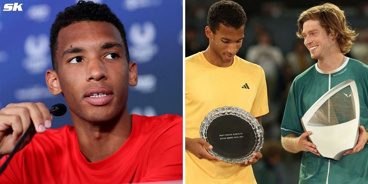 Felix Auger-Aliassime with Andrey Rublev (R)