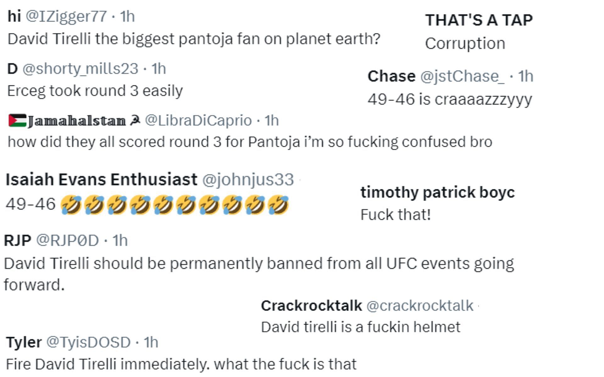 Fans react to the controversial scoring from one of the judges at the UFC 301 main event.
