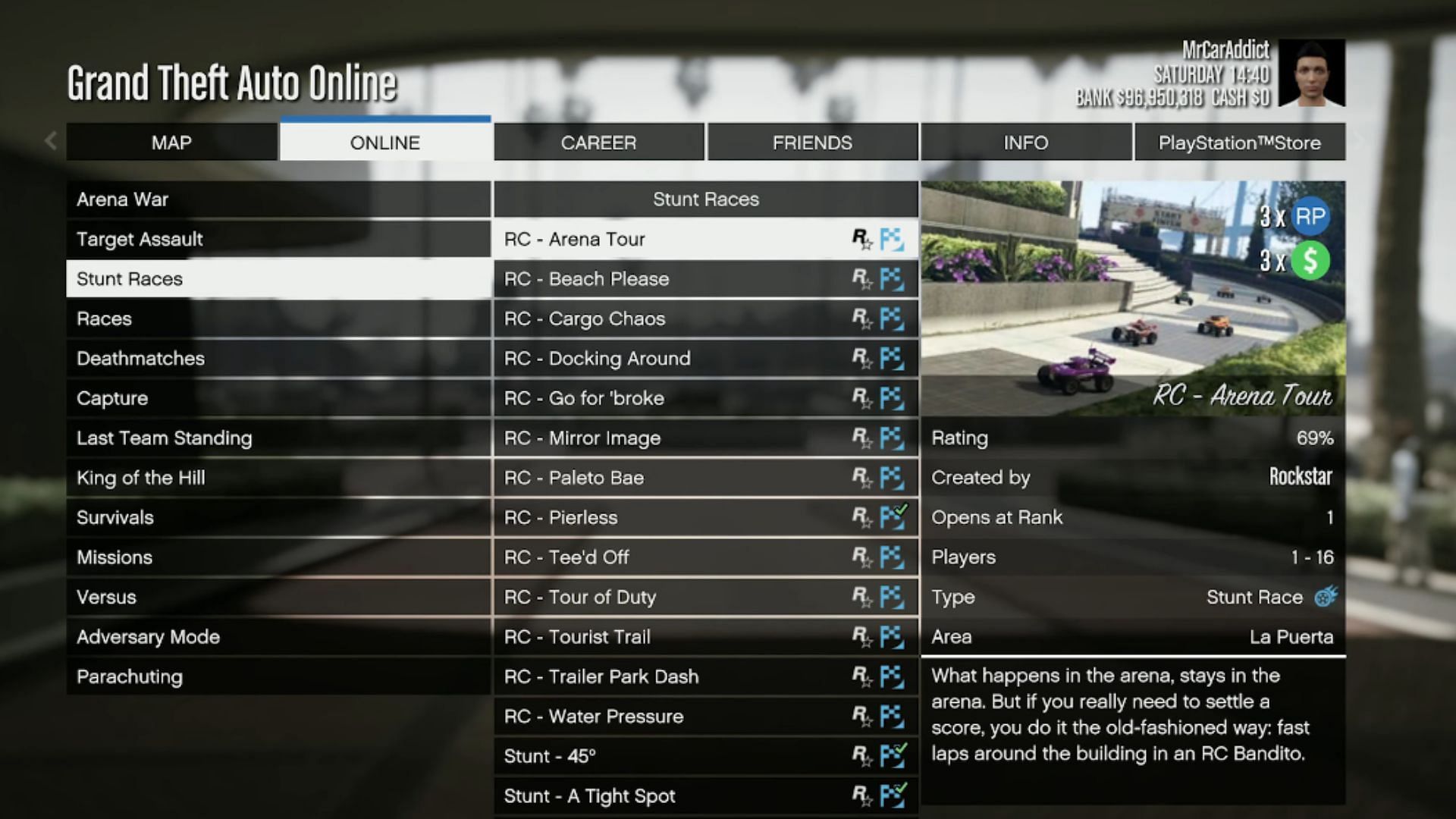 RC Bandito Race playlist in the pause menu (Image via YouTube/Digital Car Addict)