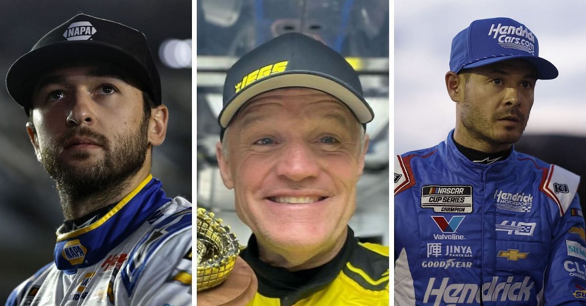 Kenny Wallace (center) takes a jibe at Chase Elliott