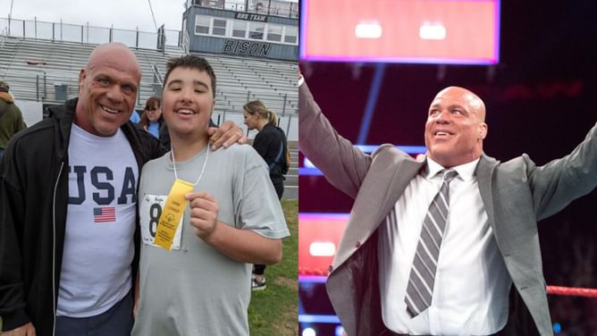 WWE Hall of Famer Kurt Angle reacts after his son walks out on wrestler at big event; worked with top name