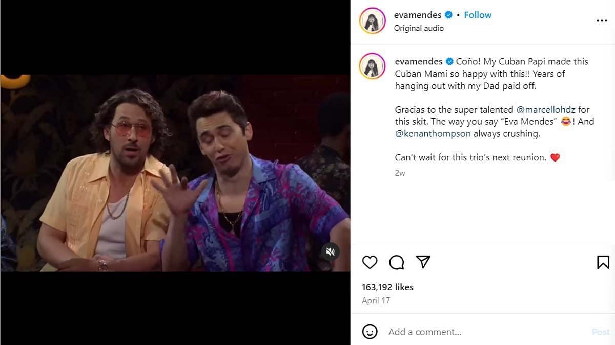 Eva Mendes&#039;s post about the SNL skit (Image via Instagram/ @evamendes)