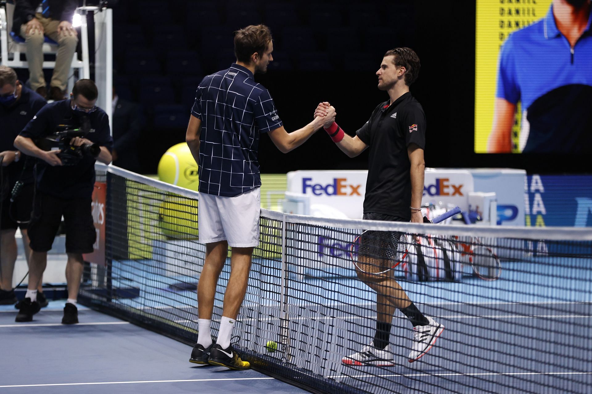 Daniil Medvedev (L) and Dominic Thiem (R) at the 2020 Nitto ATP World Tour Finals