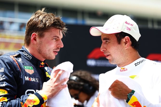 WATCH: Max Verstappen can barely watch Sergio Perez almost ending his Miami Grand Prix race at the start