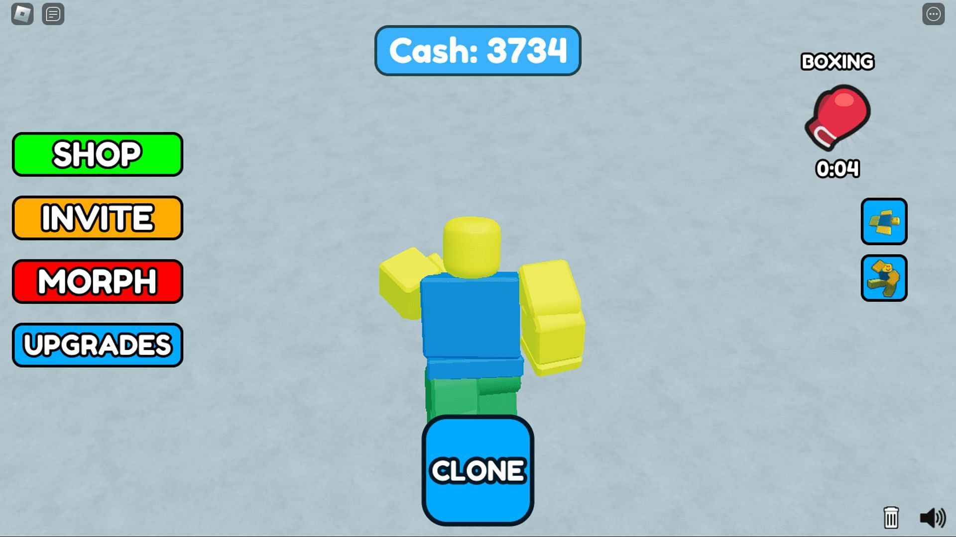 Gameplay screenshot of the home screen in Clone Playground (Image via Roblox)