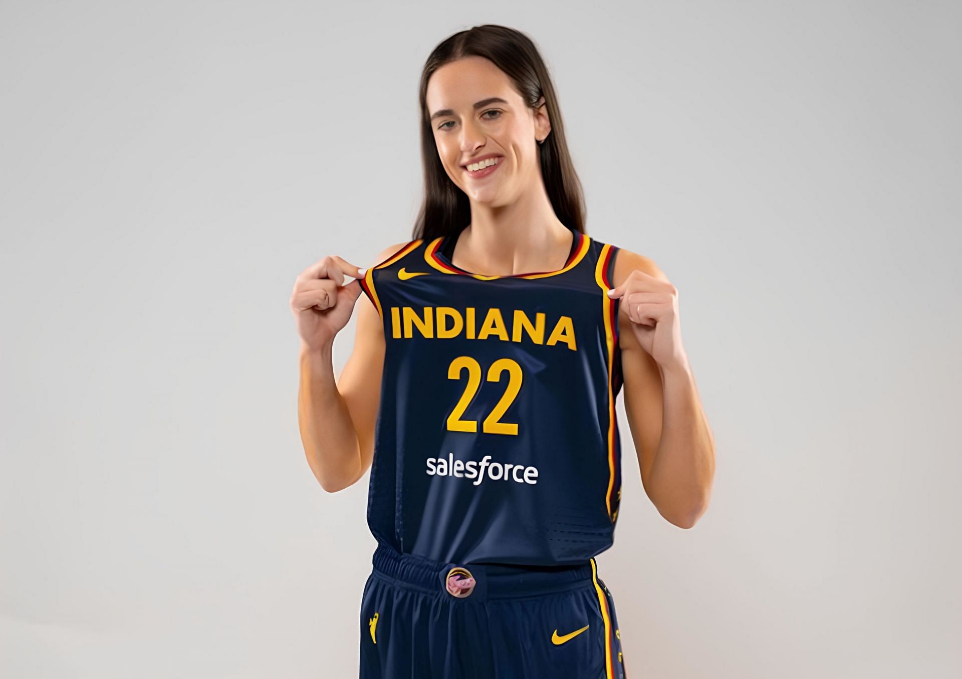 Rookie Caitlin Clark rocking her new Indiana Fever uniform. 