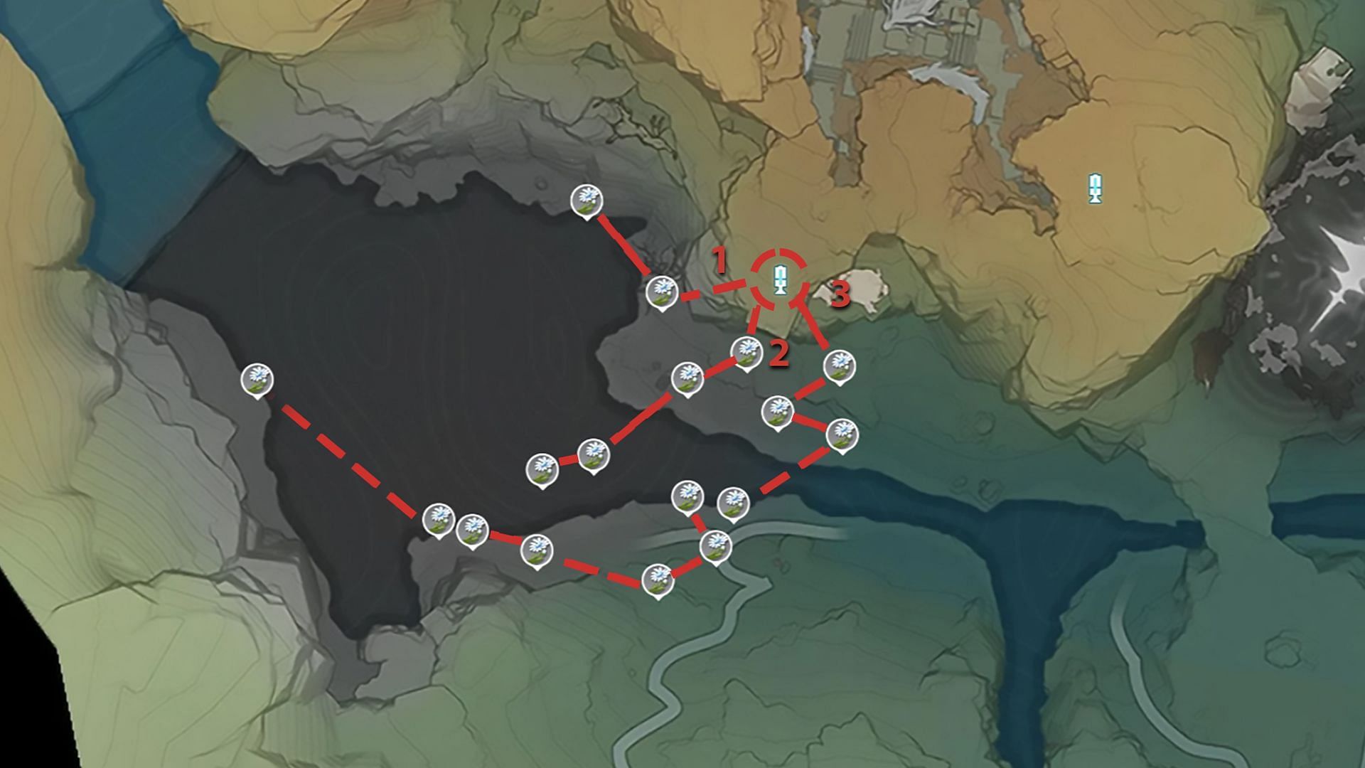 All Wintry Bell farming routes (Image via appsample interactive map || Sportskeeda)