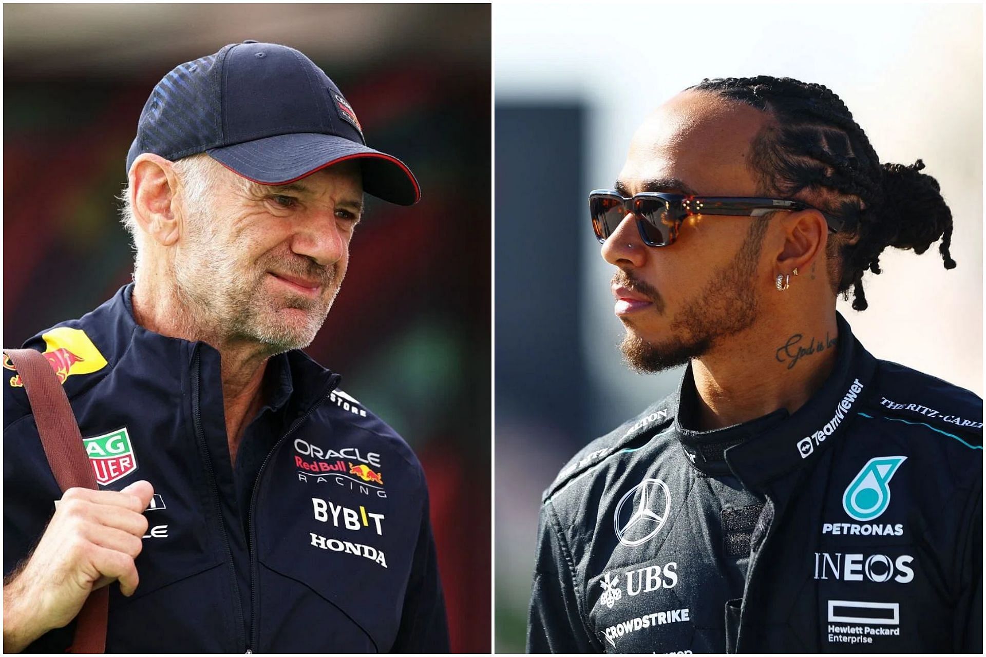 Adrian Newey (L) and Lewis Hamilton (R) (Collage via Sportskeeda)