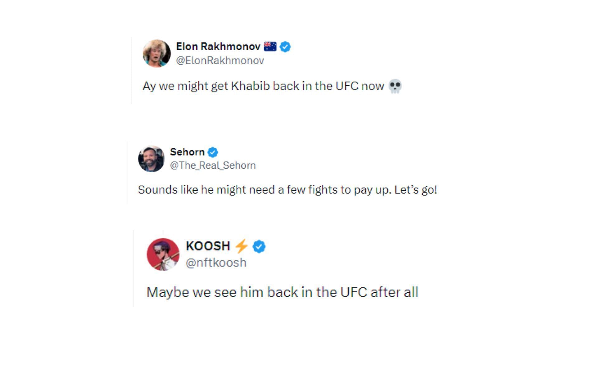 Fan reaction tweets regarding Nurmagomedov [Image courtesy: @ChampRDS - X]