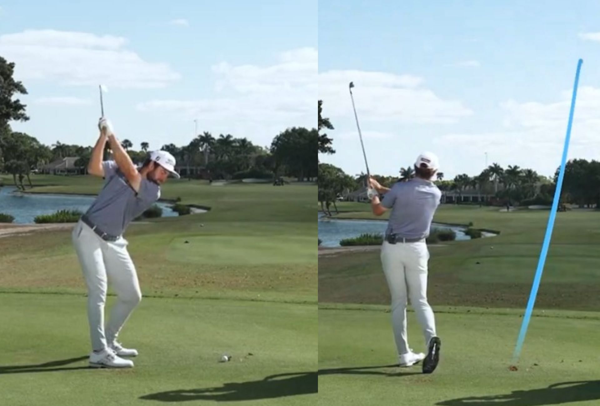 Cameron Young hitting a shot with his 2-iron (Image via X@GolfDigest).