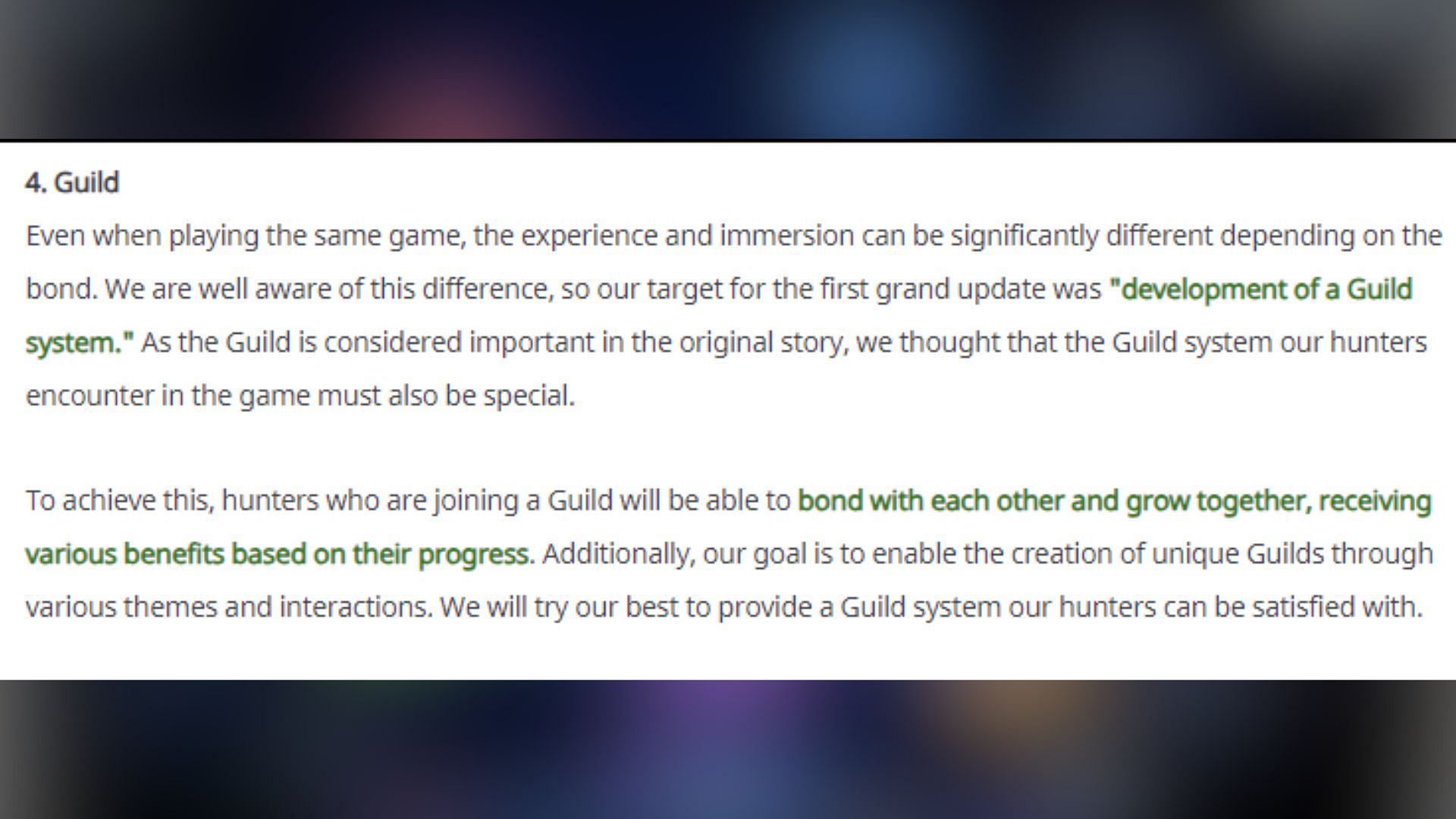 A screenshot of information about Guild system posted by Netmarble in the Developer Notes (Image via Netmarble)