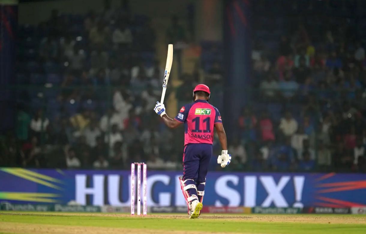 Sanju Samson acknowledging his fifty for RR [Getty Images]