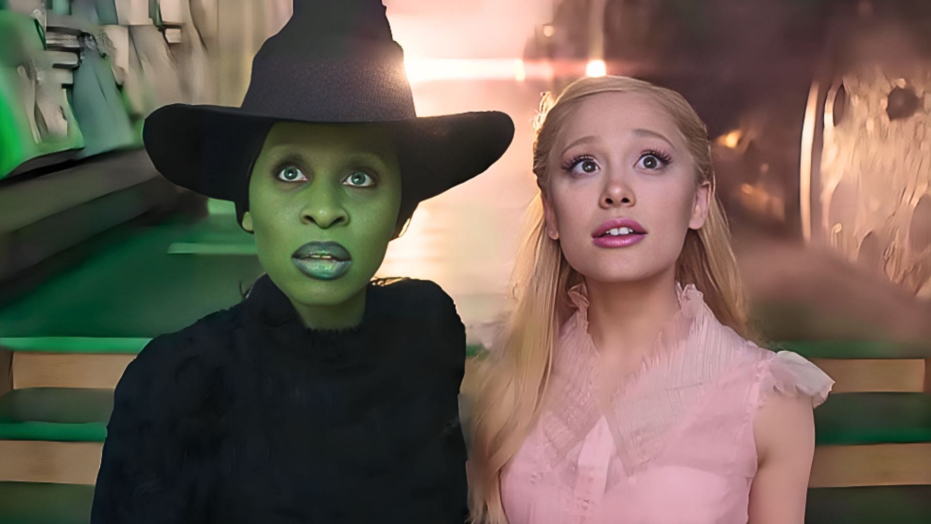 Ariana Grande (right) with Cynthia Erivo (left) in a still from the Wicked movie (Image via &copy; Universal Pictures)