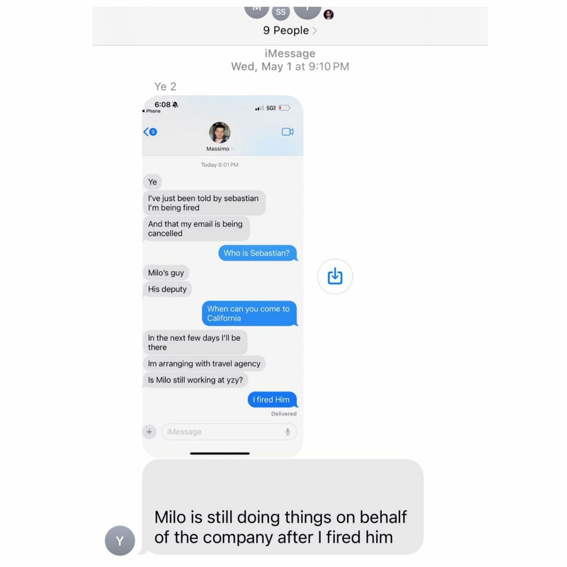 The reported screenshot of the chat between YesJulz and Ye, (Image via @YesJulz/X)