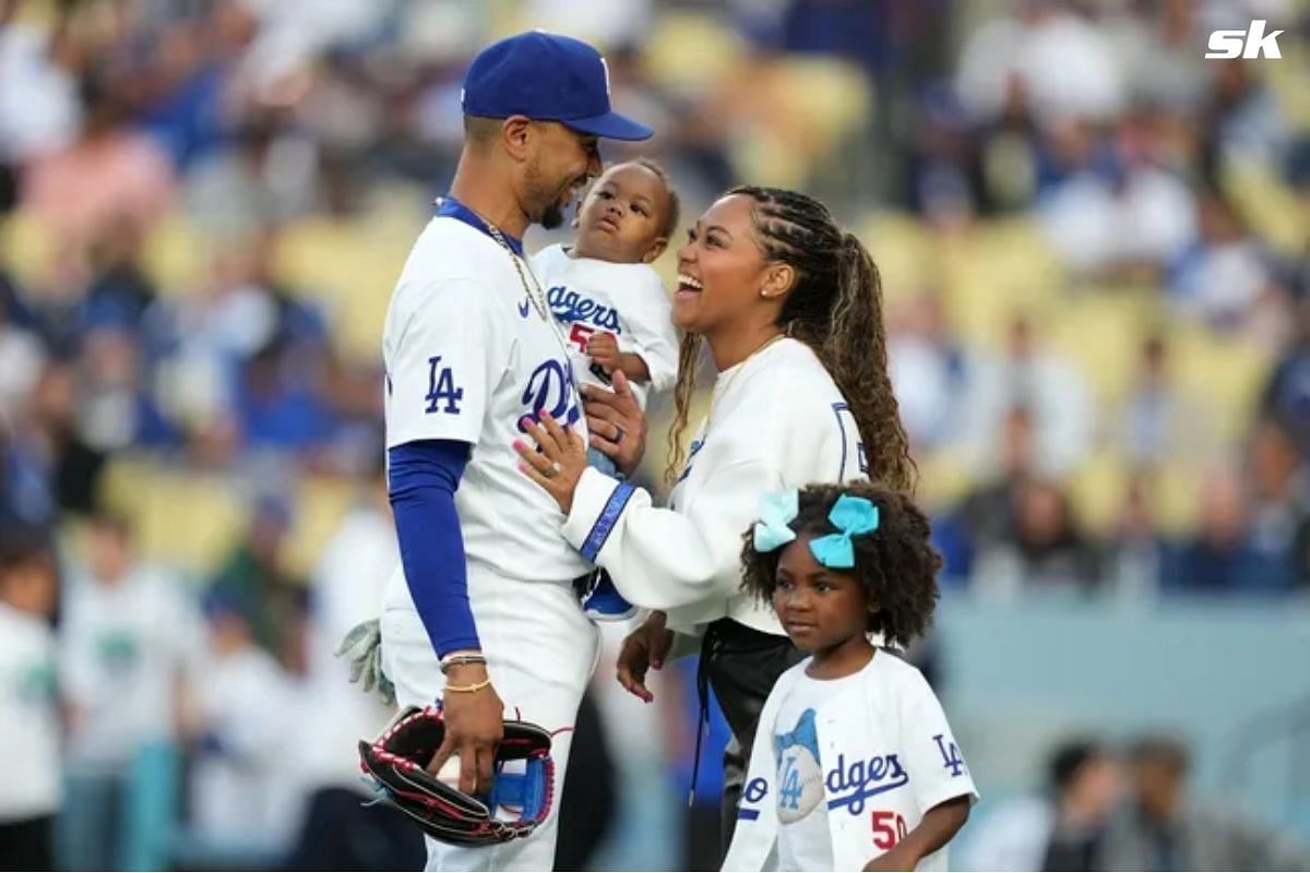 Brianna Betts and daughter Kynlee twinning in Dodgers outfit