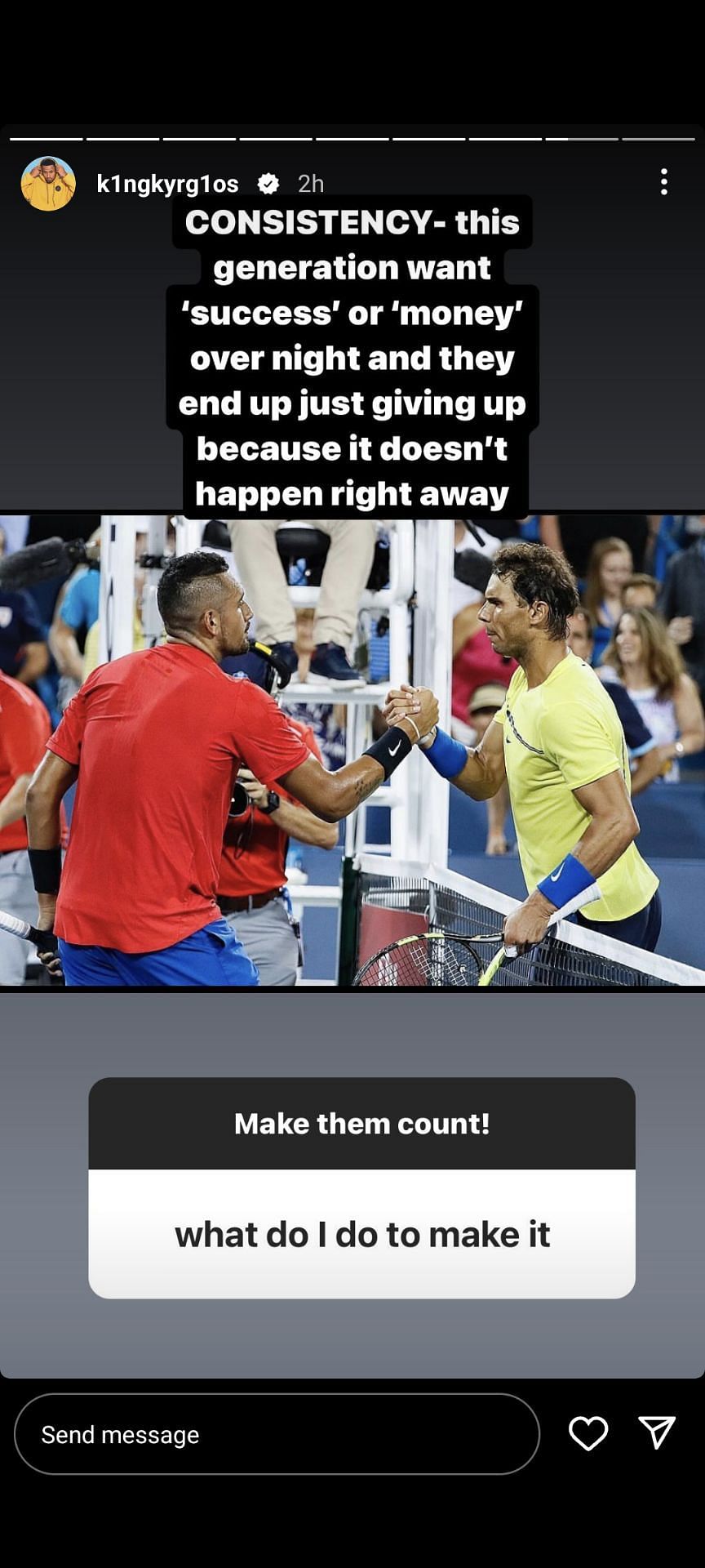 Screenshot of Nick Kyrgios&#039; Insta story