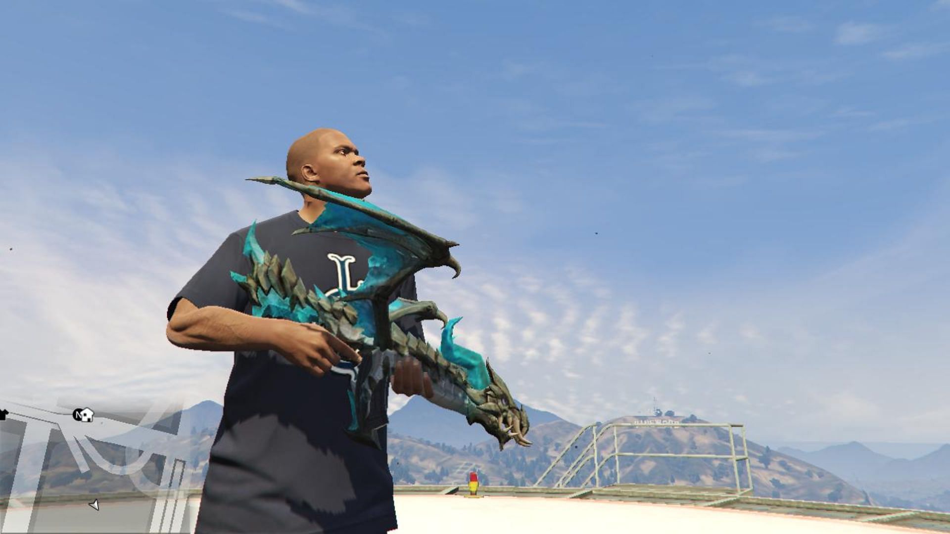 Franklin wielding the modded weapon (Image via gta5-mods.com)