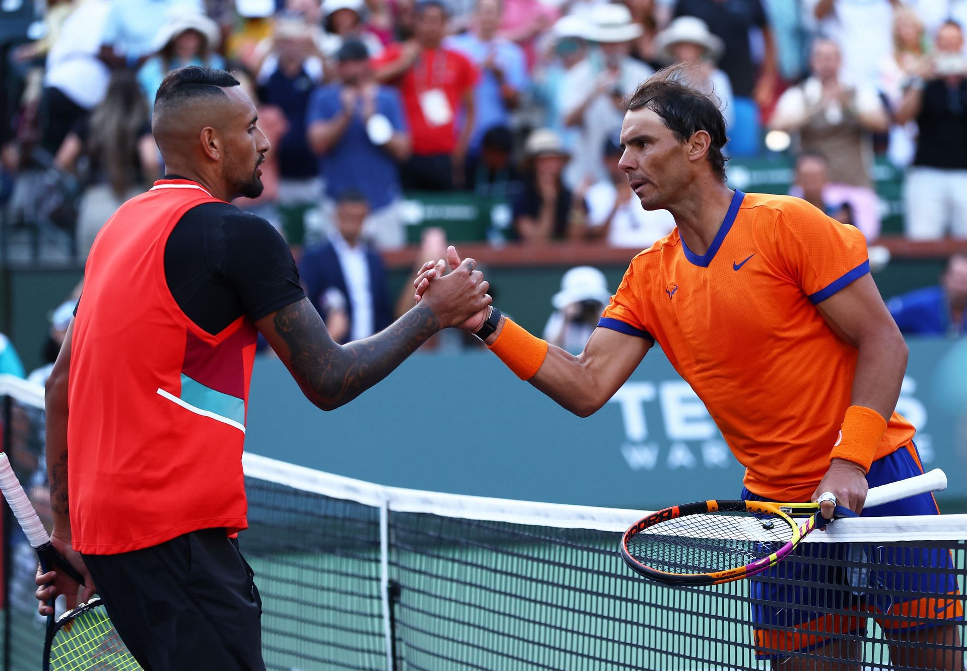 Rafael Nadal and Nick Kyrgios after their match in Indian Wells in 2022
