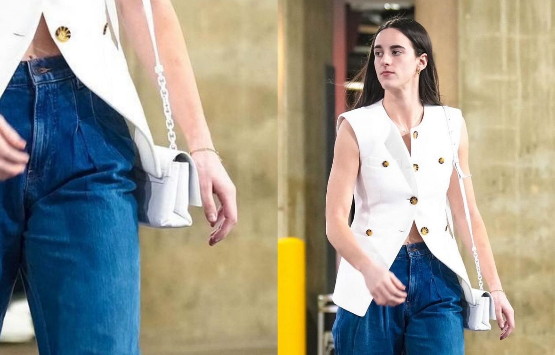 In Photos: Caitlin Clark dons classic baggy jeans & white vest with ...