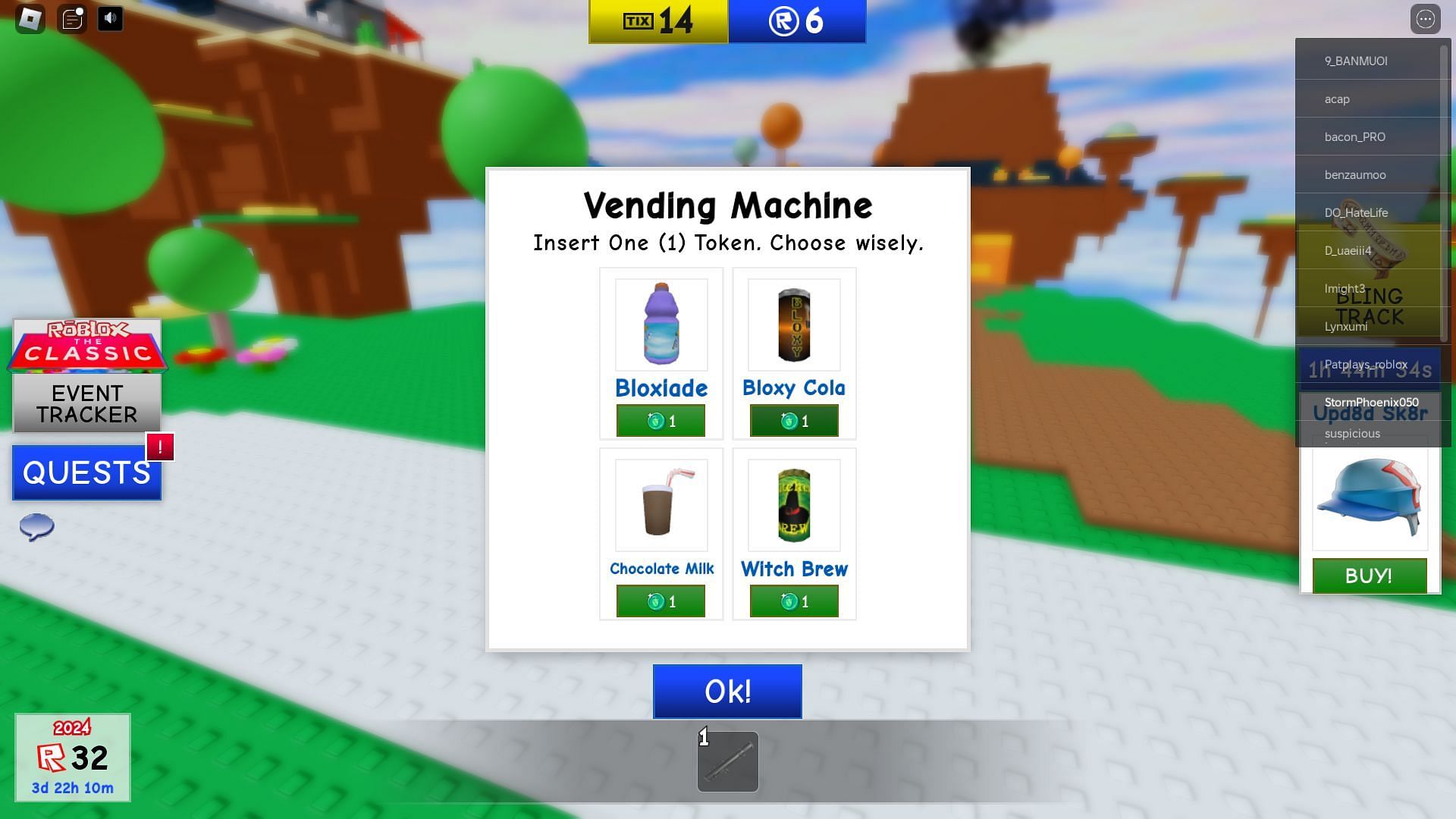 There are four drink options (Image via Roblox)